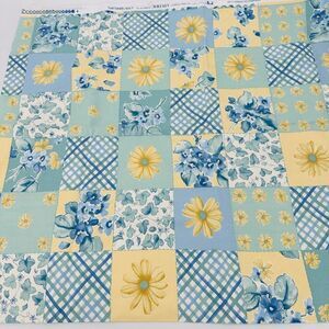 WAVERLY Cartwheel Quilt Fabric Remnant 1 yd x 54"  yellow blue flowers Twill